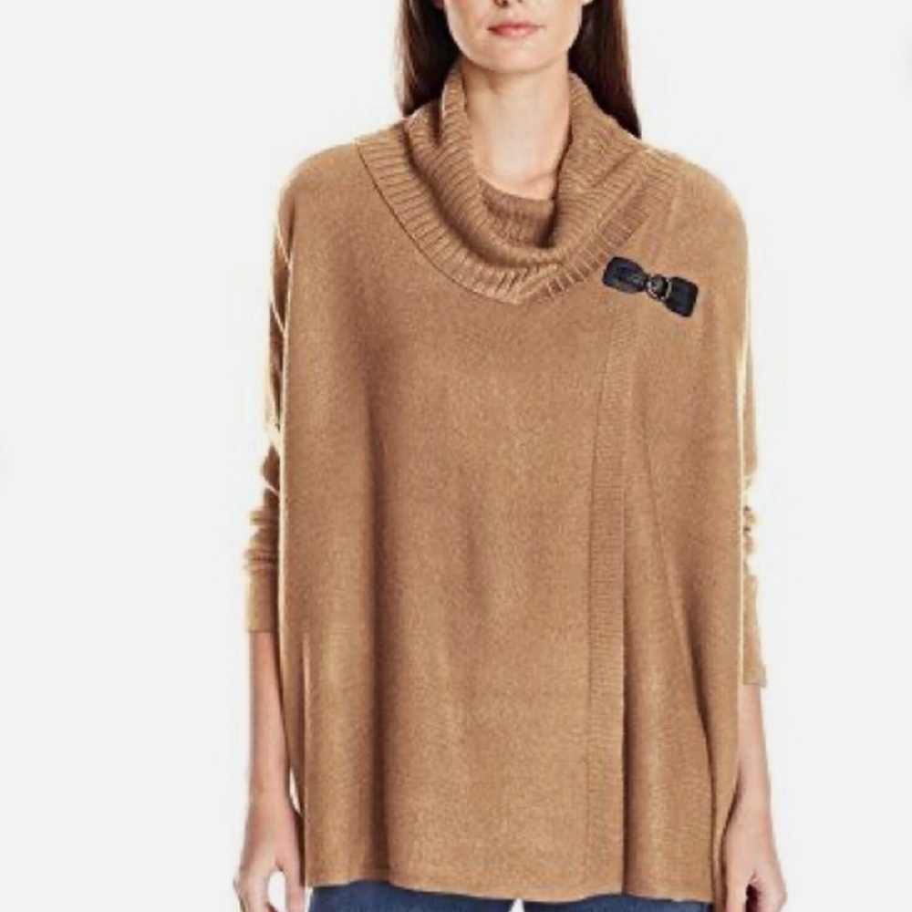Napa Valley Cowl Neck Buckle Poncho Sweater Size S/M - Slouchy Quiet Luxury